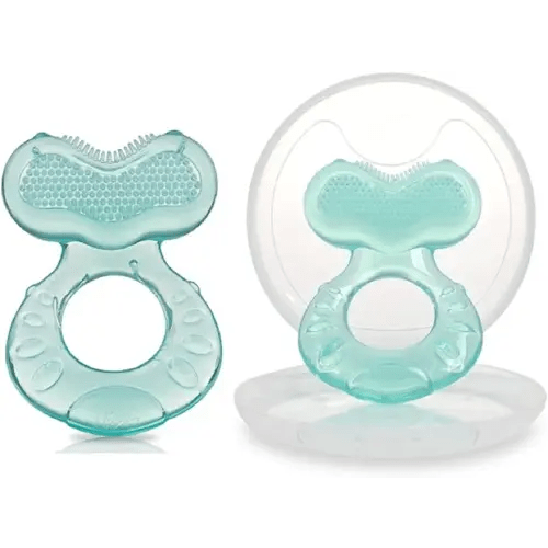Nuby Silicone TeeThe-EEZ Teether with Bristles, Includes Hygienic Case, Aqua (Count of 2)