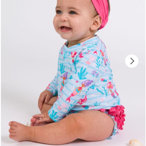 Novelty Long Sleeve One Piece Rash Guard Swim Suit with Ruffles