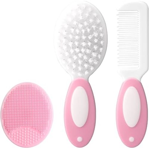 Baby Grooming Set,Baby Health Care Set Baby Brush Soft Bristles 3 Piece Baby Care Set Baby Hair Brush and Comb Set Baby Hair Brush Baby Comb Silicone Baby Cradle Cap Brush Set