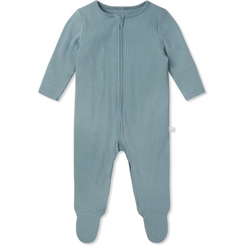 MORI Baby Ribbed Clever Pajamas with Zip and Scratch Mitts – Footed Nightwear – Viscose from Bamboo and Cotton Sleepwear