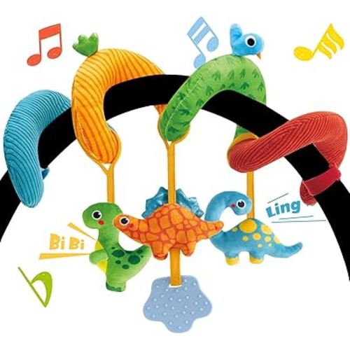 hahaland Car Seat Toys for Babies 0-6 Months Boy - Baby Toys 0-6 Months - Rattle, Mirror, Crinkle, Squeaky, Developmental Carseat Stroller Travel Toys for Infants