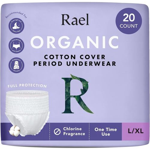 Rael Disposable Underwear for Women, Organic Cotton Cover - Postpartum Essentials, Leak Locker, Unscented, Maximum. Coverage (Size L-XL, 20 Count)
