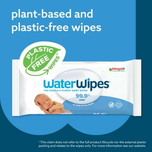 WaterWipes Natural Non-Fragrance Baby Wipes, 99.9% Water Based, 4 Packs (240 Wipes)