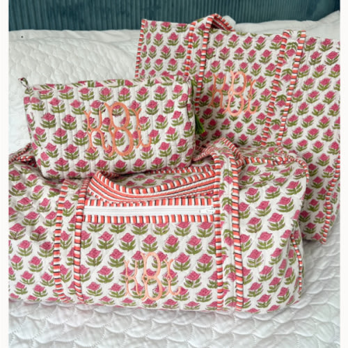 Quilted Block-Print Duffel Bag – cottage rose