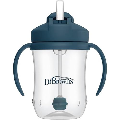 Dr. Brown's Milestones Baby's First Straw Cup, Training Cup with Weighted Straw, 9 oz/270 mL, BPA-free, 6m+, Dark Blue, 1-Pack