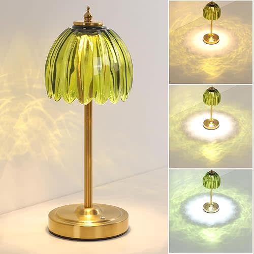 Tulip Table Lamp with 5000mAh Battery & Touch Control, Cordless Table Lamp with 3 Colors, Dimmable Rechargeable Table Lamps for Bedroom, Nightstand, Living Room, Entryways (Green Tulip)