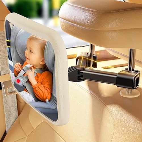 TAZENI Baby Car Mirror with Stable Hook Clip, Never Falls or Shakes, Rear Facing Car Seat Mirror for Baby Newborn Essentials, Easy Install, Shatterproof & Crash Tested, White
