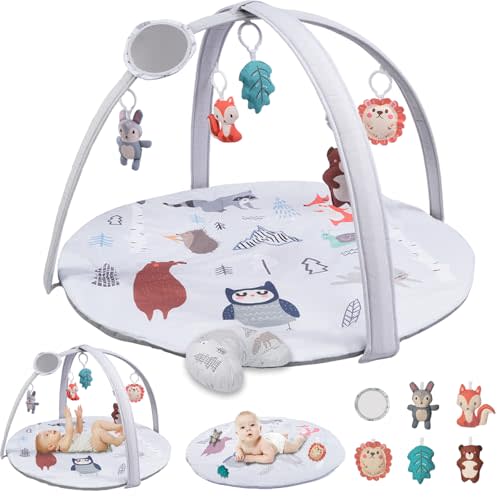 BAYMI Baby Gym Play Mat, Baby Play Gym with 6 Detachable Sensory Toys, Foldable Tummy Time Activity Mat for Sensory & Motor Skills Development, Baby Toys Gift for 0-3, 3-6, 6-12 Months