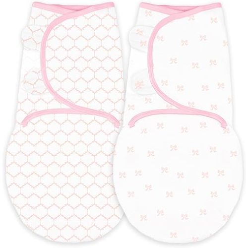 Amazing Baby Swaddle Blanket with Adjustable Wrap, Set of 2, Tiny Bows and Lattice, Pink, Small