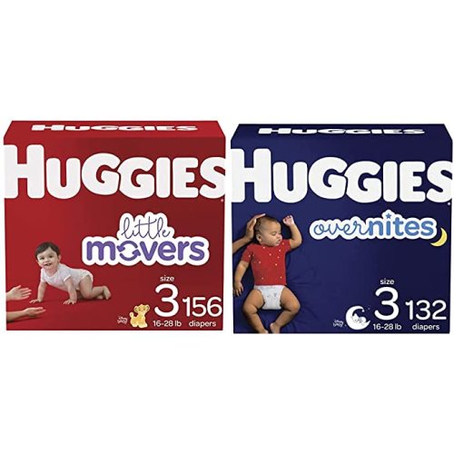 Baby Diapers Bundle: Huggies Little Movers Size 3, 156ct & Overnites Nighttime Diapers Size 3, 132ct