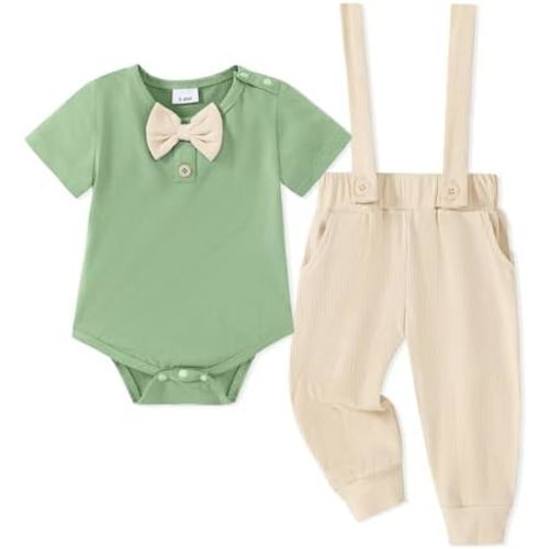 SANMIO Baby Boy Clothes 0-18 Months Newborn Outfits Short Sleeve Romper Top and Suspender Pants Baby Boy Summer Clothing 2Pcs
