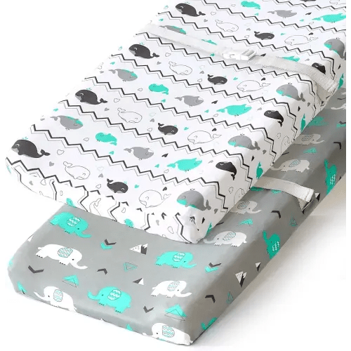 Stretchy Changing Pad Covers for Boys Girls,2 Pack Jersey Knit,Elephant & Whale