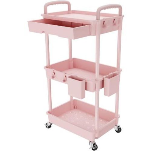 Aeelleea 3 Tier Rolling Utility Cart with Drawer, Plastic Storage Organizer Cart with Wheels, Lockable Caster for Kitchen, Bathroom, Office, Bedroom