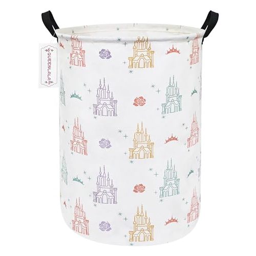 QUEENLALA Large Storage Basket,Laundry Hamper/Bathroom/Home Decor/Collapsible Round Storage Bin,Boys and Girls Hamper/Boxes/Clothing(Round-Rose Castle)