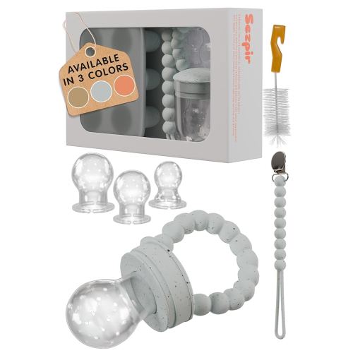 Silicone Baby Fruit Feeder Pacifier with Freezer Tray Made from Safe and BPA Free Materials, Suitable for Fruits, Veggies, Puree or Frozen Breast Milk Popsicle Teether with Clip Strap, Gray Speckled