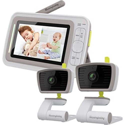 Baby Monitor Long Range No WiFi, 2 Wide View Cameras, Baby Room Temperature Display, 4.3" Split Screen, Auto Night Vision, 2-Way Audio, Lullaby