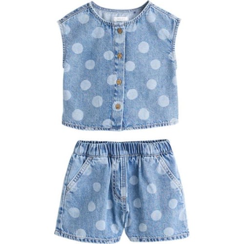 Kids' Polka Dot Tank & Denim Shorts Set, 2-3Y