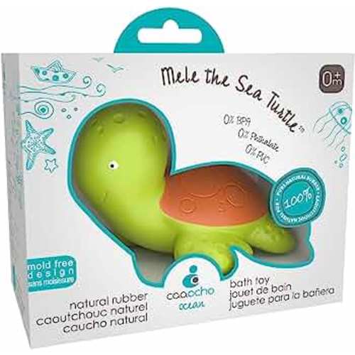 caaocho Pure Natural Rubber Baby Bath Toy - Mele The Sea Turtle - Without Holes, BPA, PVC, Phthalates Free, Textured for Sensory Play, Sealed Bath Rubber Toy, Hole Free Bathtub Toy for Babies