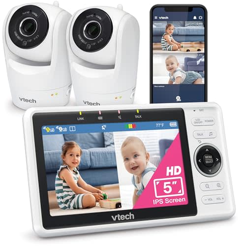 VTech Upgraded 2-Cameras Smart WiFi Baby Monitor with 1080p FHD Video and 5" HD Screen, Free App with Motion Video, Sound/Motion Detection and Notifications, Split-Screen, Pan-Tilt-Zoom: VM901-2HD