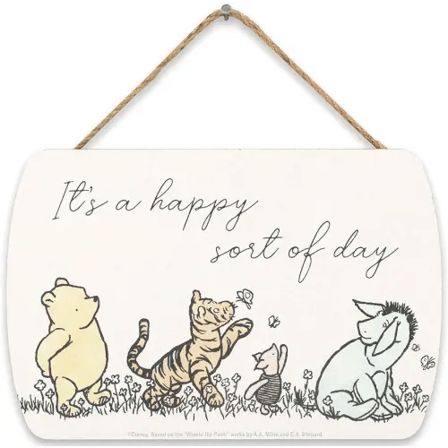 Disney Winnie the Pooh and Friends Happy Sort of Day Hanging Wood Wall Decor - Vintage Winnie the Pooh Sign for Bedroom or Nursery