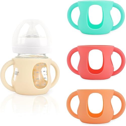 4-Pack Silicone Sleeves for Philips Avent Glass Bottles, BPA-Free Drop-Resistant Baby Bottle Sleeves with Handles, Compatible with Philips Avent Natural Glass Baby Bottles (4 oz)