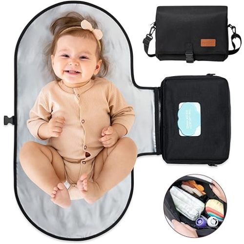 Momcozy 2-in-1 Diaper Changing Pad - Extra-Large Portable Diaper Pad 31.4x15.7 inch - Waterproof and Foldable for Newborns to Toddlers - Also Used As Adjustable Shoulder Bag with Wipes Pocket