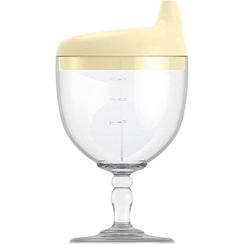 KFT Baby Sippy Cup Wine Glass - Fun No Spill Plastic Goblet for Kids - Perfect Beverage Mug with Lid for Birthday Parties and Celebrations - Ideal for Milk, Juice, and More! (Yellow, 1)