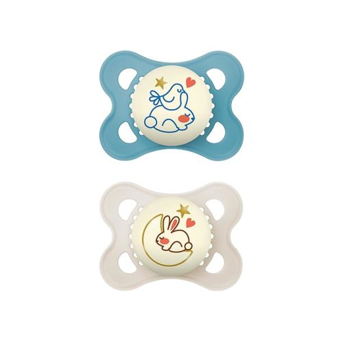 MAM Original Night Pacifiers, Binky Pacifier for 0-6 Months, BPA-Free Silicone, Glows in The Dark, Best for Newborn Babies, Developed with Medical Experts, 2 Count Binkies, with Sterilizer Case