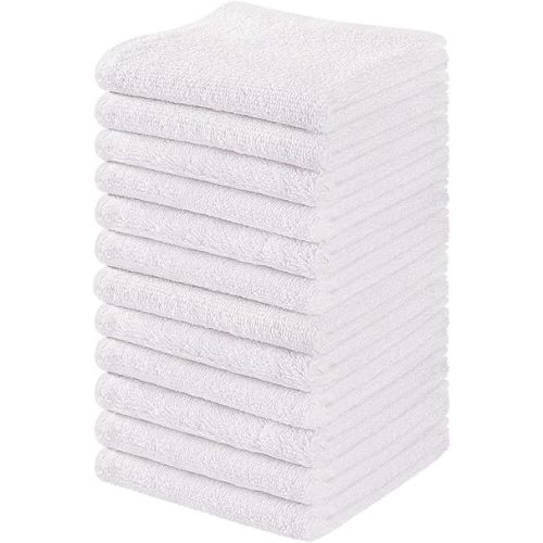 Towel and Linen Mart 100% Cotton - Wash Cloth Set - Flannel Face Cloths, Highly Absorbent and Soft Feel Fingertip Towels (White, Pack of 12)