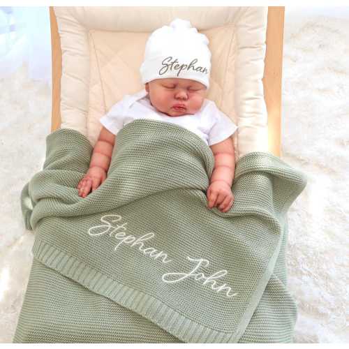 Embroidered Baby Blanket, Soft Cotton Knit Baby Blanket, Custom Baby Name Blanket, Baby Shower Gift, Newborn Blanket, Keepsake Gift for Baby