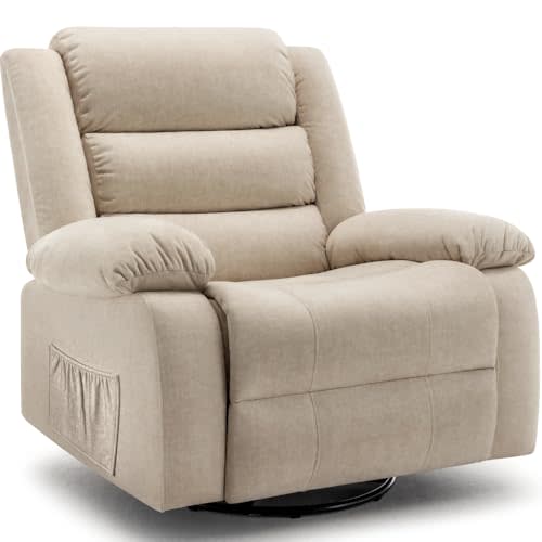 Korser Recliner Chair, Wide Rocker Chair, Rocking Chair with Massage and Heat,360°Swivel Nursery Rocking Chairs, Oversized Recliner for Adults, Cashmere Reclining Sofa for Living Room, Khaki