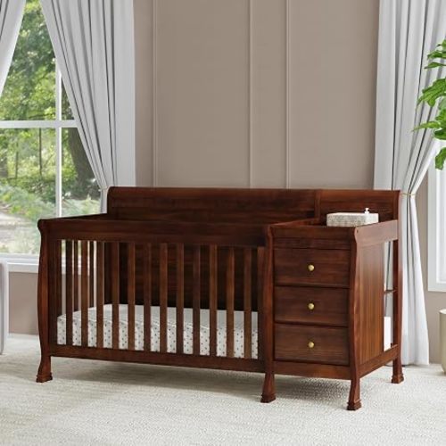 DaVinci Kalani 4-in-1 Convertible Crib & Changer Combo, Espresso | GREENGUARD Gold Certified, Converts to Toddler Bed, Daybed & Full-Size Bed, 4 Adjustable Mattress Heights, Easy to Assemble