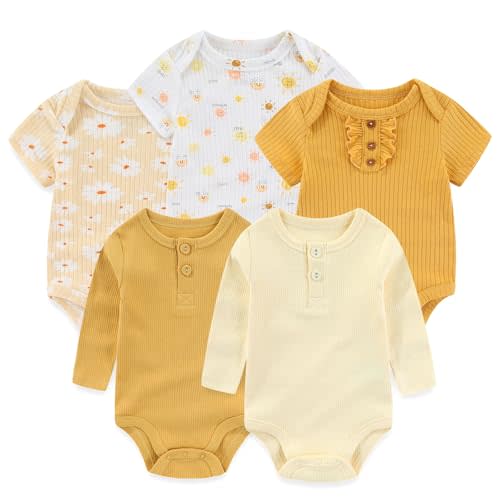 Ruliby Newborn Baby Bodysuit Soft Ribbed Romper Infant Boy Girl Clothes Set 0-12 Months