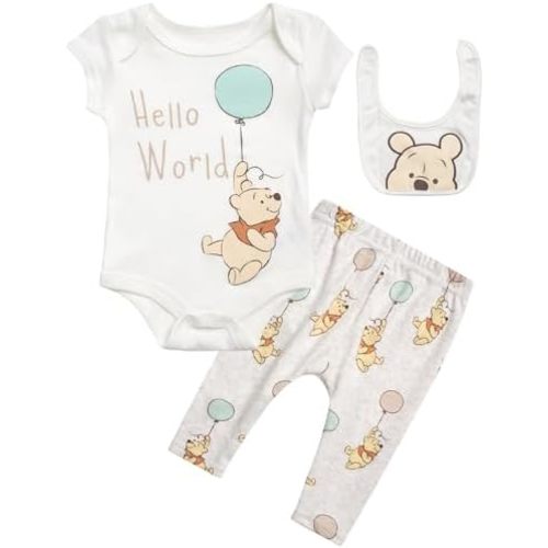 Disney Baby Boys' Outfit Set - 3 Piece Newborn Essentials Gift Set with Bodysuit, Pants, and Bibs (Infant Sizes:0-9M)