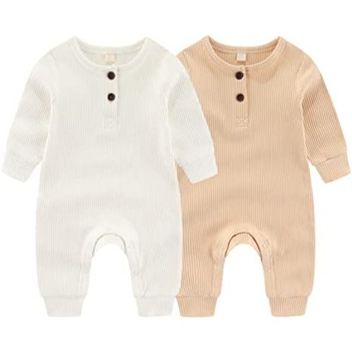 ZAV Solid Unisex Baby Boy Girl Rompers 2 Pack Long Sleeve Jumpsuits Infants Clothes Outfits