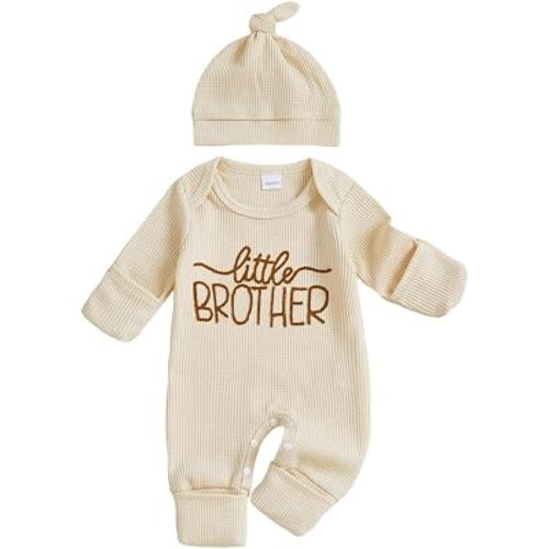 allshope Newborn Baby Boy Fall Outfit Romper Little Brother Lil Bro Long Sleeve Jumpsuit Bodysuit Cute Infant Waffle Clothes