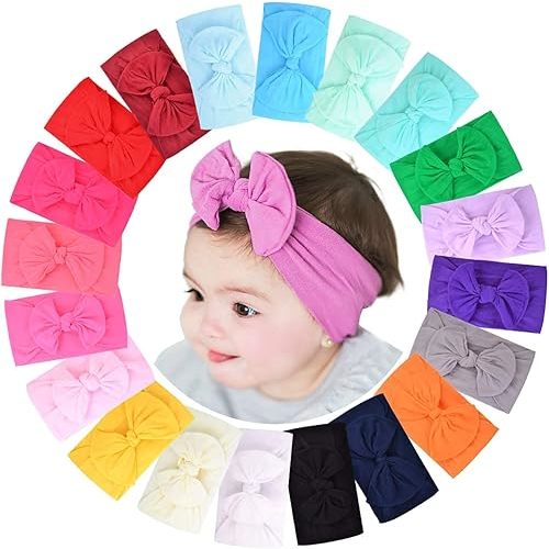 20pcs Baby Girls Nylon Headbands Turban Hair Bows Hair Band Elastic Hair Accessories for Kids Toddlers Infants Newborn