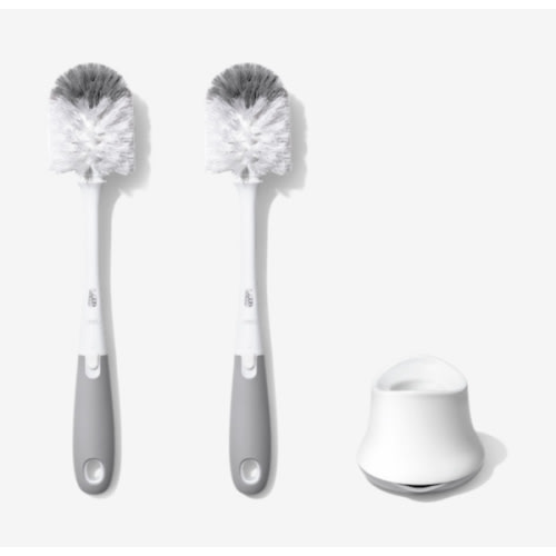 OXO Tot Bottle Brush with Nipple Cleaner and Stand – Gray, 2-Pack