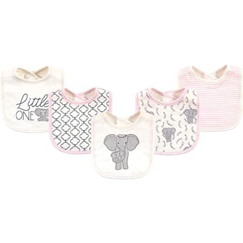 Touched by Nature Unisex Baby Organic Cotton Bibs, Girl Elephant, One Size