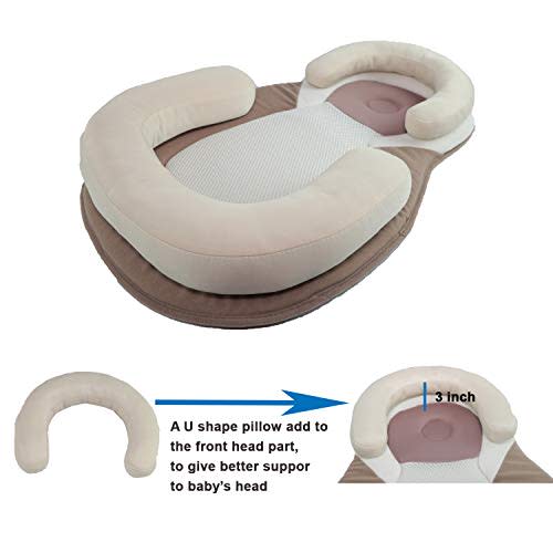 kasen Portable Baby Pillow Baby Crib Mattress Newborn Baby and Infant Anti-Roll (Beige)