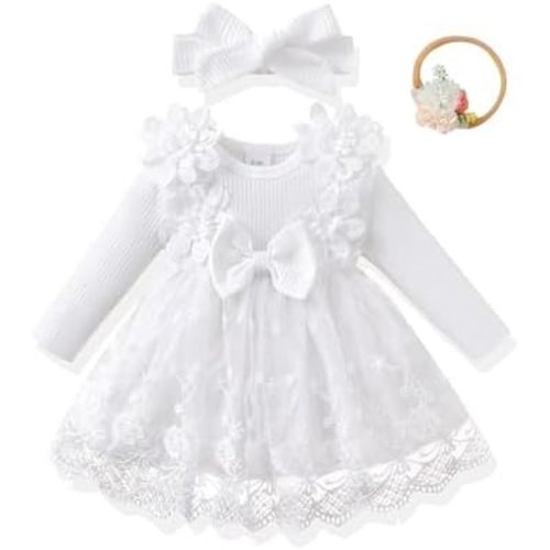 Renotemy Baby Girl Flower Dress Fall Winter, Tutu Tulle Princess Wedding Birthday Party Dresses for Newborn Girls 0-18 Months