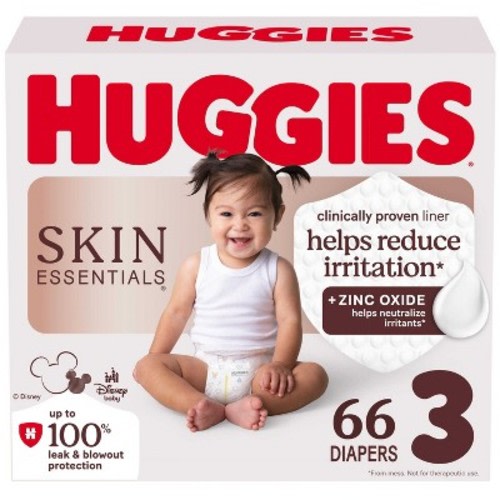 Huggies Skin Essentials Luxury Diapers - Size 3 - 66ct: Elastic Stretch Sides, SnugFit Waistband, Paraben-Free, Non-Toxic