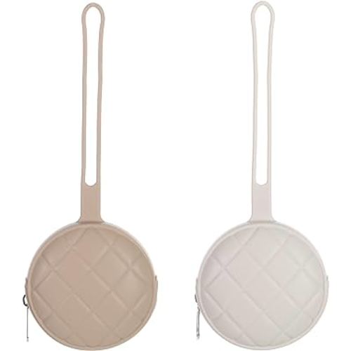 Pacifier Holder Case, Soft Silicone Portable Pacifier Clip and Accessory Pouch for Newborn Baby, BPA Free (Sand + Light Grey)