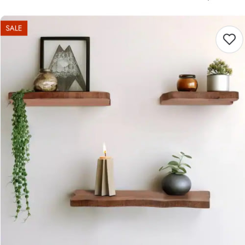 Sagebrook Home Natural Neutral Set of 3 Mange Wood Brown Floating Shelves - 18" x 6" x 1"