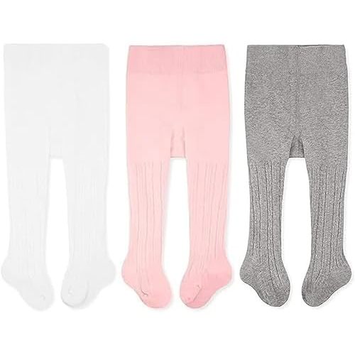 CozyWay Baby & Toddler Tights - Baby Girl and Boy Leggins Cable Knit Comfy Cotton Infant Multicolor - 3 Pack