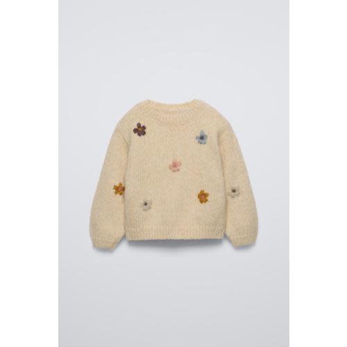 FLORAL EMBROIDERY KNIT SWEATER - Light beige | ZARA United States