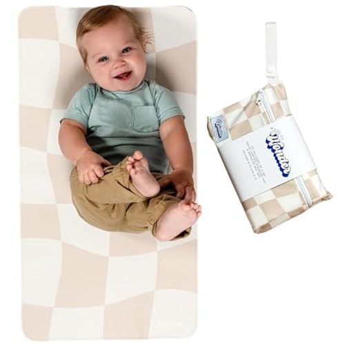 Portable Changing Mat with Reusable Waterproof Wet Bag, (16 x 30 Inches) Baby Changing Mat, Non-Toxic Changing Pad Portable Folds and Wipes Clean, Baby Changing Pad Travel (Checkered)