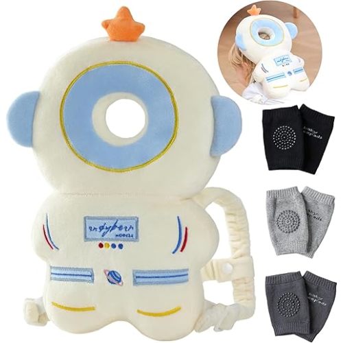 Feidoog Baby Head Protector Cushion Backpack with 3 Knee Pads for Walking & Crawling,Astronauts