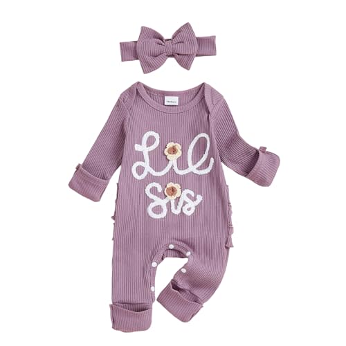 Rtnnsbbfcm Little Sister Newborn Outfit Baby Girl Jumpsuit Short Sleeve Romper Lil Sis Onesie Infant Coming Home Clothing
