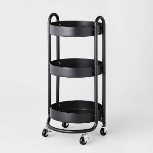 3 Tier Round Metal Utility Cart Black - Brightroom™: Rolling Storage With Casters, Powder-coated Steel, 31.44" Height